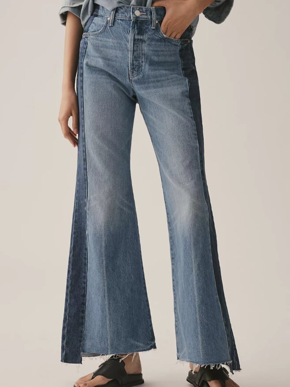 MOTHER Superior Jeans The Tux Sidestepper Sneak Fray High-Rise Double Stacked 24